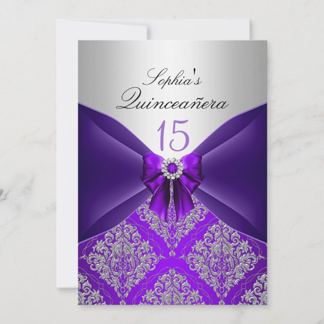 Lila Ankündigungen von Damask & Bow Quinceanera (Vorderseite)