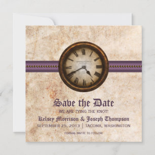 Lila Antiquitäten-Uhr Save-the-Date-Ankündigung Einladung