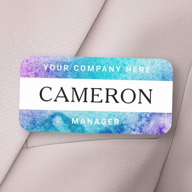 Lila Aqua Aqua Aqua Name, Titel und Firma Namensschild (Purple aqua watercolor name, title and company name tag)