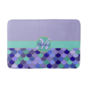 Lila & Aqua Aquamarin Mermaid Monogramm + Name Badematte