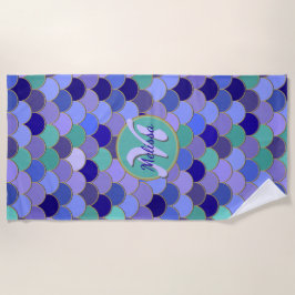 Lila & Aqua Aquamarine Mermaid-Skala Name + Monogr Strandtuch