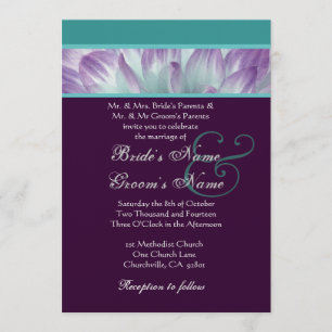 Lila Aqua Blue Dahlia Petals Wedding Metallic v2 Einladung