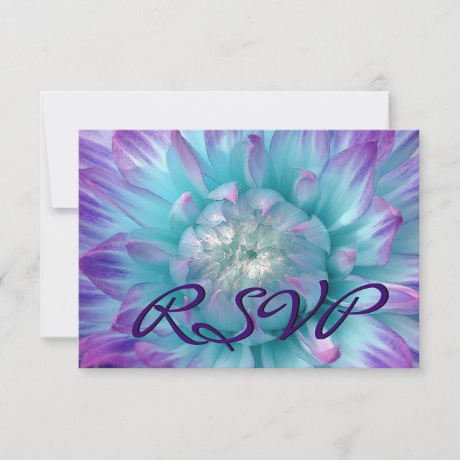 LILA AQUA BLUE Dahlia UAWG Wedding Response RSVP Karte (Vorderseite)