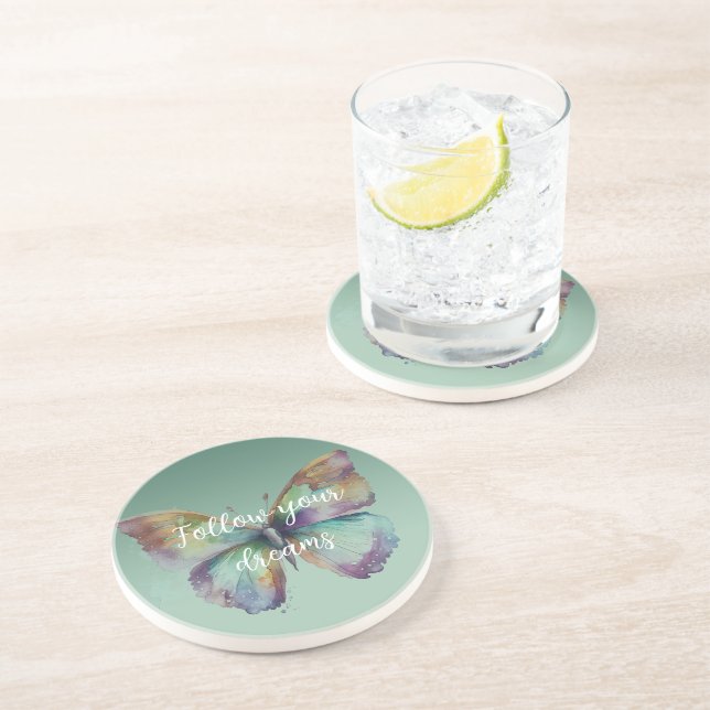 Lila Aqua Blue Mint Butterfliegen Getränkeuntersetzer (Seite)