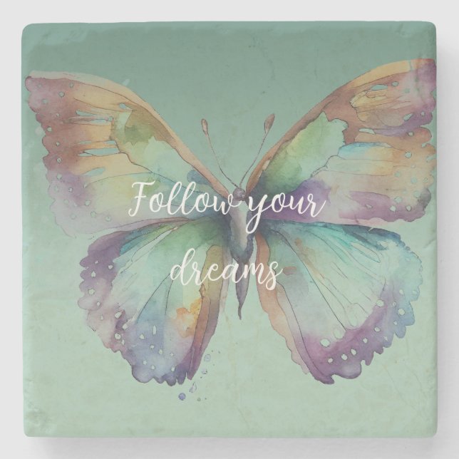 Lila Aqua Blue Mint Butterfliegen Steinuntersetzer (Vorderseite)