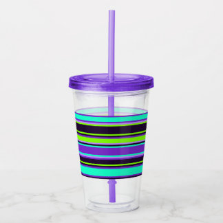 Lila, Aqua & Chartreuse Striped Acrylic Tumbler Acryltrinkbecher