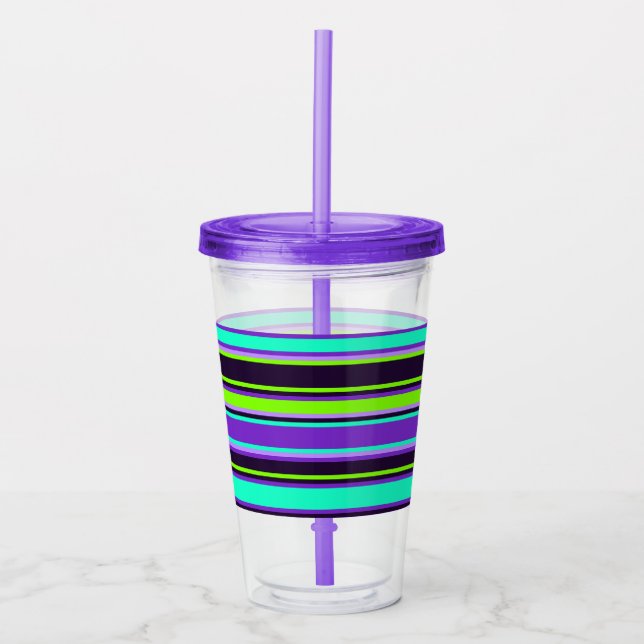 Lila, Aqua & Chartreuse Striped Acrylic Tumbler Acryltrinkbecher (Vorderseite)