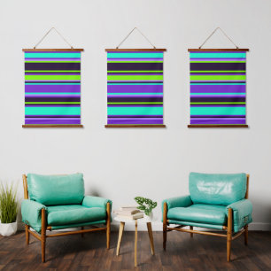 Lila, Aqua & Chartreuse Triple Wall Tapestet Set Wandteppich Mit Holzrahmen