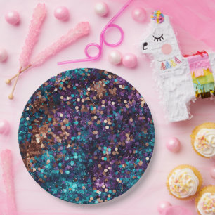 Lila Aqua Glam Bronze Mermaid Sparkle Pappteller