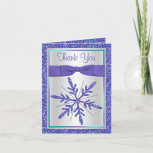Lila Aqua Glitzer Snowflake Foto Danke Karte