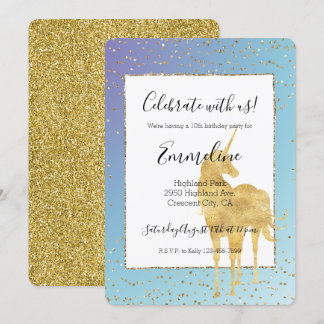 Lila Aqua Gold Einhorn Glitzer Sparkone Einladung
