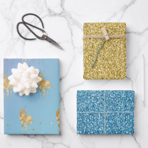 Lila Aqua Gold Sparkle Geschenkpapier Set