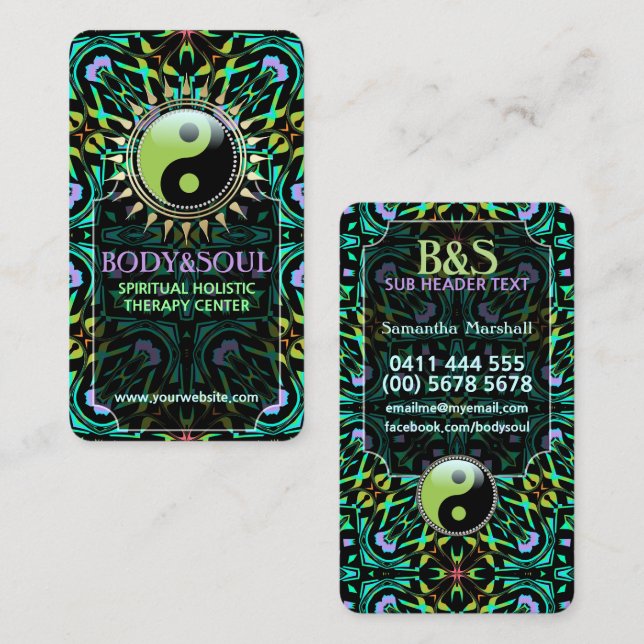 Lila Aqua Green Yin Yang Business Cards Visitenkarte (Vorne/Hinten)