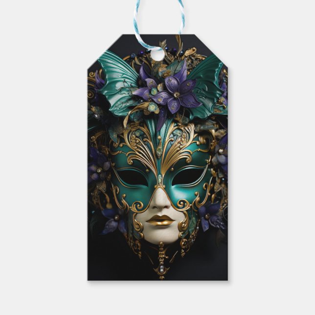 Lila Aqua Masquerade Masken Mardi Gras Drama Geschenkanhänger (Vorderseite)