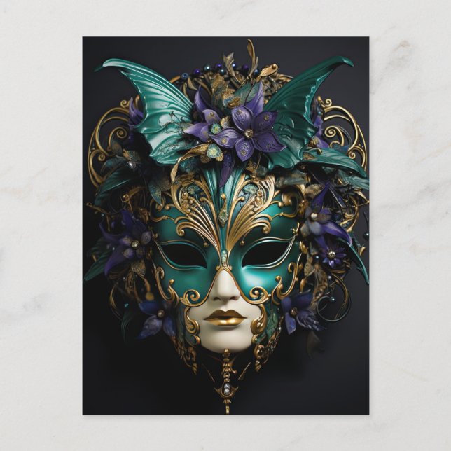Lila Aqua Masquerade Masken Mardi Gras Drama Postkarte (Vorderseite)
