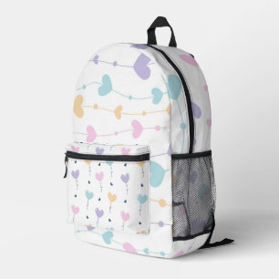 LILA AQUA PINK YELLOW PASTEL HERZEN BEDRUCKTER RUCKSACK