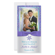 Lila Aqua Silver Snow Flakes Hochzeitsfotokarte