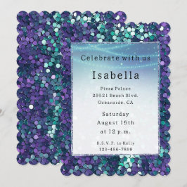 Lila Aqua Sparkle Glitzy Mermaid Geburtstag Einladung