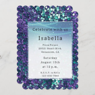 Lila Aqua Sparkle Glitzy Mermaid Geburtstag Einladung