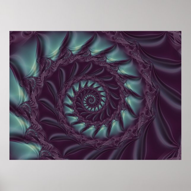 Lila & Aqua Spiral Fraktal Poster (Vorne)