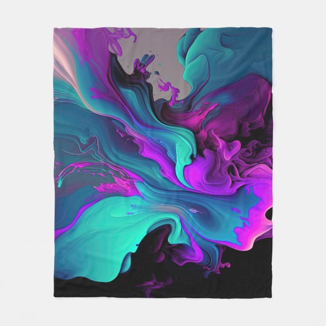 Lila Aqua Türkis Schönes Abstraktes Fluid Kunst Fleecedecke (Vorderseite)