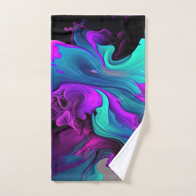 Lila Aqua Türkis Schönes Abstraktes Fluid Kunst Handtuch (Handtuch)