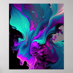 Lila Aqua Türkis Schönes Abstraktes Fluid Kunst Poster