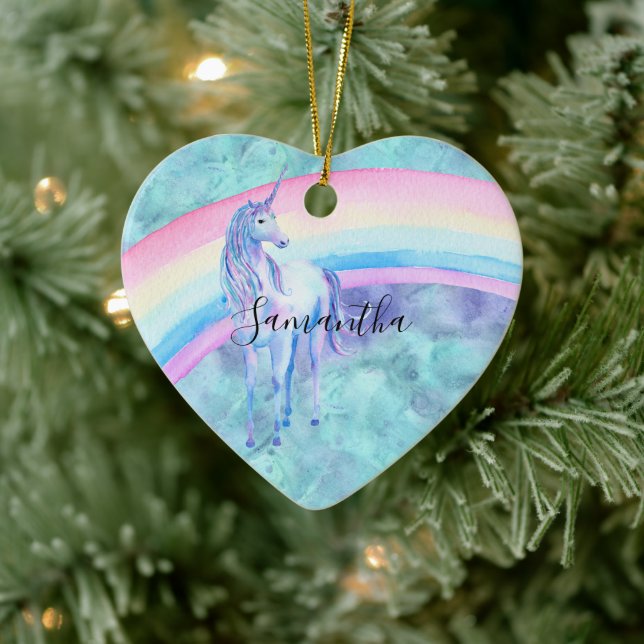 Lila Aqua Unicorn Traumstrecke Keramik Ornament (Baum)