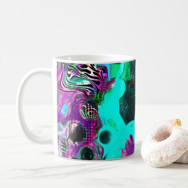 Lila, Aquamarin, blau, schwarz, Abstraktes Fluid Kaffeetasse (Mit Donut)