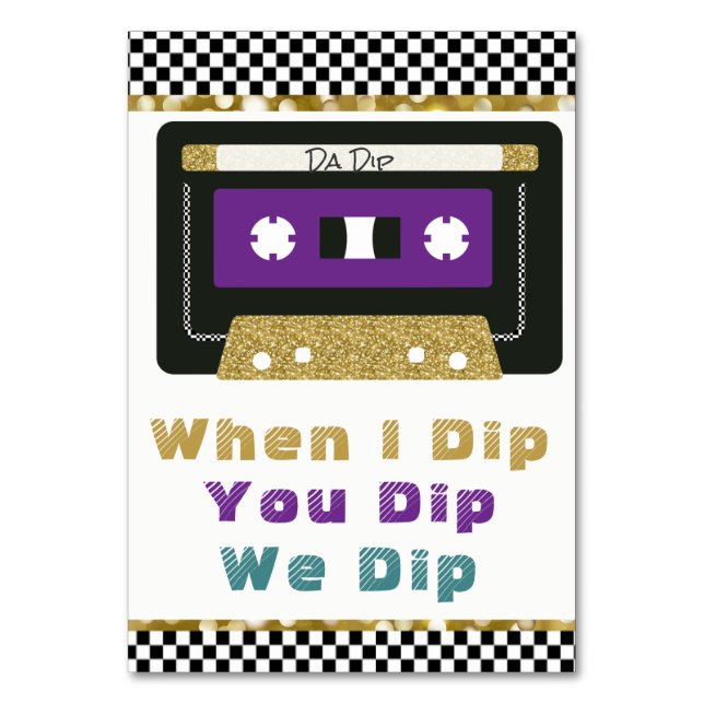 Lila| Aquamarin | Gold-80er-Retro-Kassetten-Dip Tischnummer (Vorderseite)