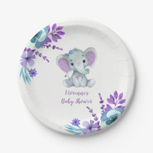 Lila aquamarine Baby-Dusche der Elefant-Platten-4, Pappteller