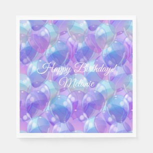 Lila Aquamarine Blauer Geburtstagsballons Serviette
