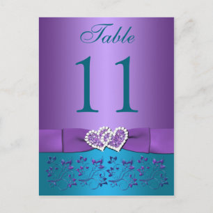 Lila, Aquamarine Blüte, Herz-Tischnummer-Karte Postkarte