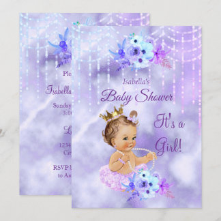 Lila Aquamarine Blütendusche Girl Baby Brünett Einladung