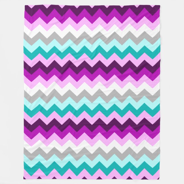 Lila Aquamarine Chevronen Grosses Fleece Blanket (Vorderseite)