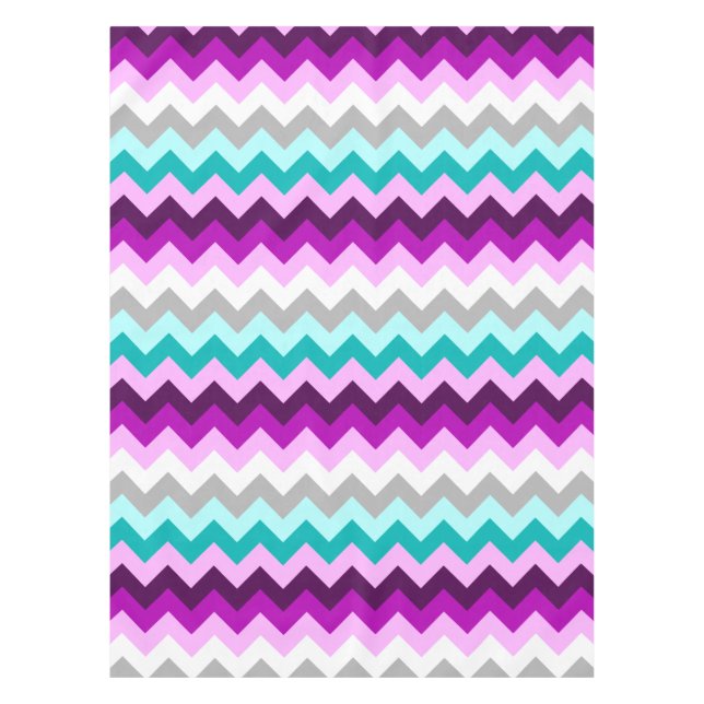 Lila Aquamarine Chevronen Kleine Tablette Tischdecke (Vorderseite)