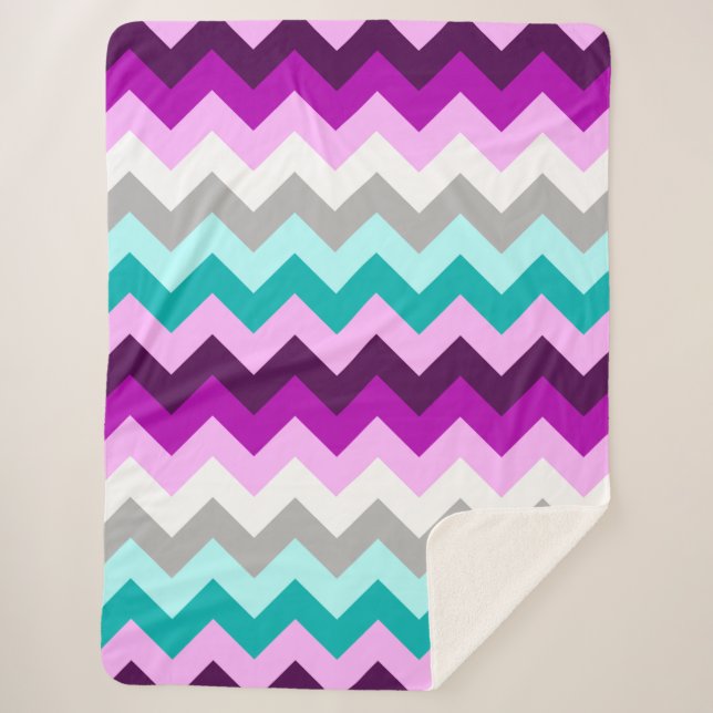 Lila Aquamarine Chevrons Grosses Sherpa Blanket Sherpadecke (Vorderseite)