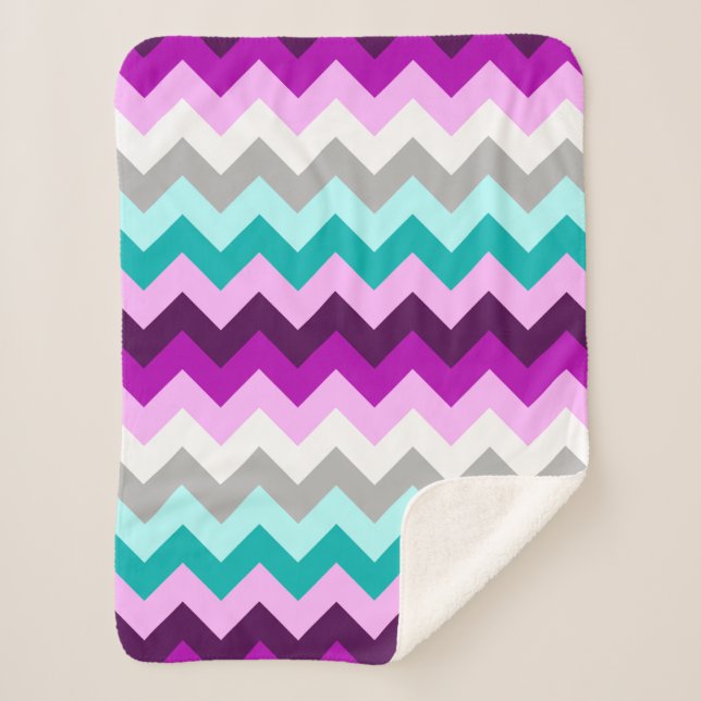 Lila Aquamarine Chevrons Kleine Sherpa Blanket Sherpadecke (Vorderseite)