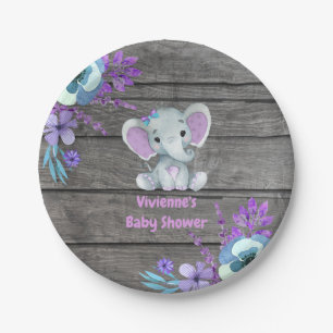 Lila Aquamarine Elefantenplatte 4 Babydusche, Gebu Pappteller