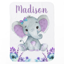 Lila Aquamarine Elephant Baby Blankets