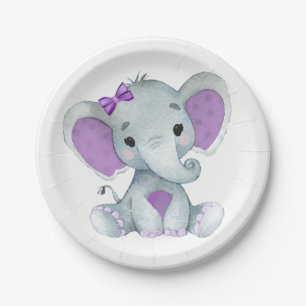Lila Aquamarine Elephant Plate Babydusche, Geburts Pappteller