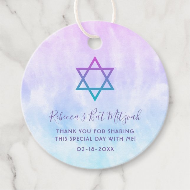 Lila Aquamarine Gefärbte Krawatte Bat Mitzvah Geschenkanhänger (Vorderseite)