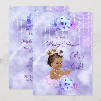 Lila Aquamarine Girl Baby Dusche Brünett Einladung