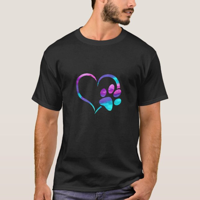 Lila Aquamarine Hunde Pfoten Printing Heart Niedli T-Shirt (Vorderseite)