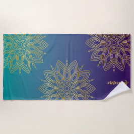 Lila Aquamarine Imitat Gold Mandala Strandtuch