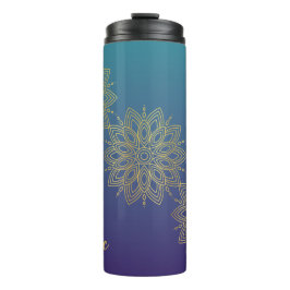 Lila Aquamarine Imitat Gold Mandala Thermosbecher