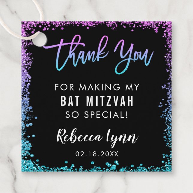 Lila Aquamarine Imitate Glitzer Bat Mitzvah Geschenkanhänger (Vorderseite)