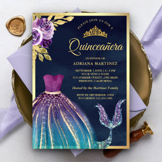 Lila Aquamarine Kleidung Mermaid Schwanz Navy Quin Einladung