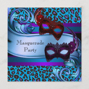 Lila Aquamarine Leopard Masken Sweet 16 Masquerade Einladung