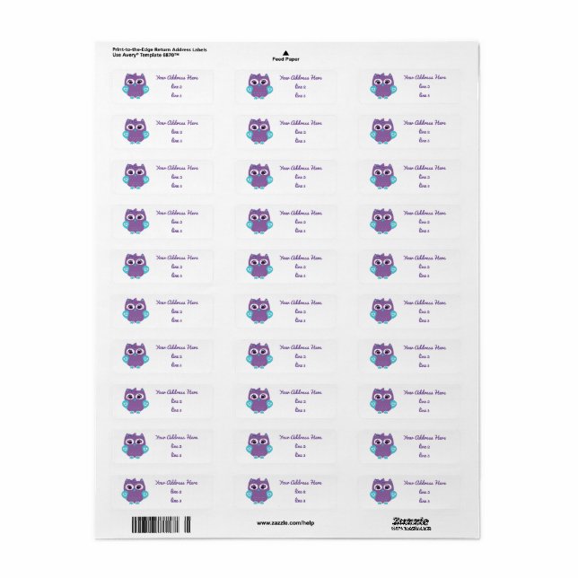 Lila Aquamarine Owl Address Labels (Vorne)